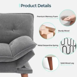 70" Chenille Futon, Convertible Loveseat Sleeper Sofa With Adjustable Backrest And Armrest For Small Spaces And Living Rooms -Baxton Studio Shop GUEST e42e1fdf e357 432d adf9 813e152c9d96