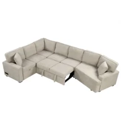 126"W Convertible Sectional Sofa Couch Set, Pull-out Sleeper Sofa Bed With Charging Devices And Cup Holders 4S -ModernLuxe -Baxton Studio Shop GUEST e4402494 d8b0 4a25 a539 bb62af1e2384
