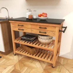 Coastal Wood Kitchen Cart Brown - Olivia & May -Baxton Studio Shop GUEST e46a1f8d 50bd 40fa a182 9aab0be50087