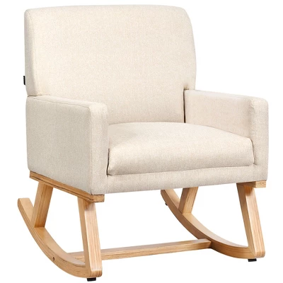 Costway Mid Century Fabric Rocking Chair Upholstered Accent Armchair Lounge Chair Beige/Gray 10 Costway Mid Century Fabric Rocking Chair Upholstered Accent Armchair Lounge Chair Beige/Gray - Image 10
