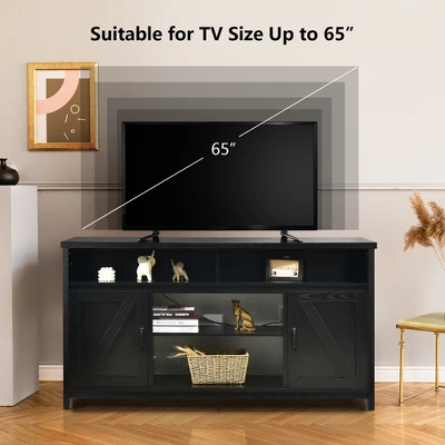 Costway 59'' TV Stand Media Center Console Cabinet W/ Barn Door For TV's 65'' NaturalBlackCoffee 5 Costway 59'' TV Stand Media Center Console Cabinet W/ Barn Door For TV's 65'' NaturalBlackCoffee - Image 5