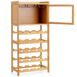Costway 20-Bottle Bamboo Wine Rack Cabinet Freestanding Display Shelf W/ Glass Hanger -Baxton Studio Shop GUEST e4d9af71 9ef1 4301 b610 d13229cd984e
