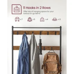 VASAGLE Coat Rack, Hall Tree With Shoe Storage Bench, Entryway Bench With Shoe Storage, 3-in-1, Steel Frame, Rustic Brown And Black -Baxton Studio Shop GUEST e4db758d b149 4493 8ed8 85f3b734f77f