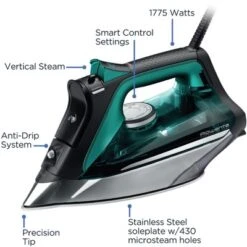 Rowenta Pro Master Steam Iron, 1775W, Stainless Steel Soleplate, Black And Green -Baxton Studio Shop GUEST e4e279ed 4711 4478 9073 e829c83e77b4