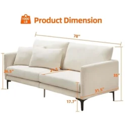 Garvee 78 Inch Sofa, 3 Seater Sofa, Comfy Modern Couch With 2 Pillows, Cozy Lounge Sofa, Sofa Couch For Living Room Apartment Bed Room, Beige -Baxton Studio Shop GUEST e50436d4 2e34 4823 8aa6 b9ff4e5343eb