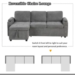 84"W Upholstered L-shaped Sofa Couch Convertible Sofa Bed Sectional Sofa With 2 Cup Holders, 2 USB Ports And Storage Space, Beige/Black/Gray-ModernLux -Baxton Studio Shop GUEST e538b6c1 75aa 4561 88e0 2eb4c86ace1a