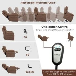 Costway Power Lift Recliner Chair Sofa For Elderly W/ Side Pocket & Remote Control GreyBrown -Baxton Studio Shop GUEST e591cfe2 9443 4523 be28 1841c721e596