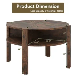 Tangkula Round Coffee Table With 4 Side Compartments 2-Tier Circle Coffee Table -Baxton Studio Shop GUEST e5af5c93 3dea 4a76 868f e1a44948b53a