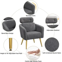 Yaheetech Boucle Barrel Accent Chair With Adjustable Headrest -Baxton Studio Shop GUEST e5d20265 18dc 4274 b376 95ab02e07bc5
