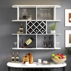 Gulches Rustic 3-Tier Wall-Mounted Wine Rack With Glass Holder -Baxton Studio Shop GUEST e5e77782 14e0 49ff 92e8 f07253341b0b