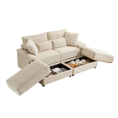 74"W Sectional Sofa Couch With Reversible Ottoman, Soft Corduroy Fabric Loveseat With Storage Ottomans & USB Port - ModernLuxe 6 74"W Sectional Sofa Couch With Reversible Ottoman, Soft Corduroy Fabric Loveseat With Storage Ottomans & USB Port - ModernLuxe - Image 6