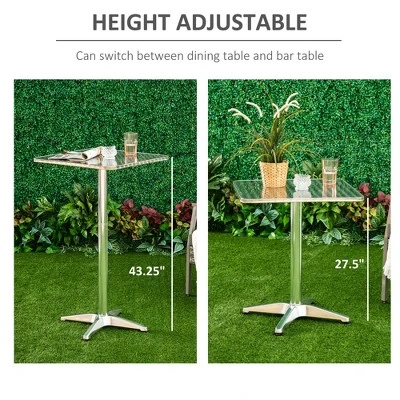 HOMCOM 24” Adjustable Square Stainless Steel Top Aluminum Standing Bistro Bar Table 2 HOMCOM 24” Adjustable Square Stainless Steel Top Aluminum Standing Bistro Bar Table - Image 2