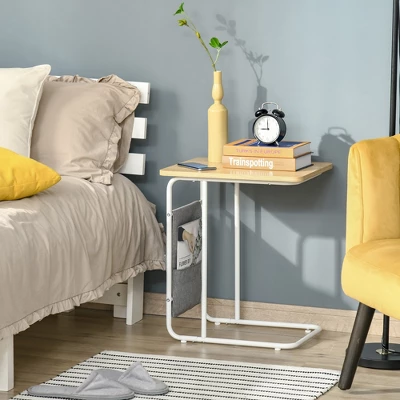 HOMCOM End Table, C-Shaped Side Table With Storage Bag For Living Room, Bedroom, White, Gray, Oak 1 HOMCOM End Table, C-Shaped Side Table With Storage Bag For Living Room, Bedroom, White, Gray, Oak