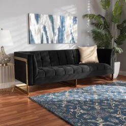 Ambra Velvet Upholstered And Button Tufted Sofa Black/Gold - Baxton Studio 15 Ambra Velvet Upholstered And Button Tufted Sofa Black/Gold - Baxton Studio -Baxton Studio Shop GUEST e666087c a317 4bb8 ba40 14b6c93bf907