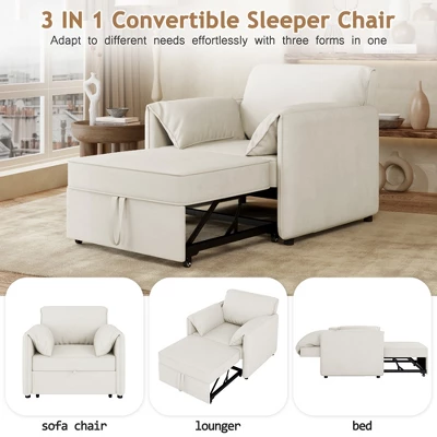 APRILSOUL White Convertible Pull Out Sofa Bed, 3-in-1 Convertible Sleeper Chair, Adjustable Backrest With Thicked Cushions 6 APRILSOUL White Convertible Pull Out Sofa Bed, 3-in-1 Convertible Sleeper Chair, Adjustable Backrest With Thicked Cushions - Image 6