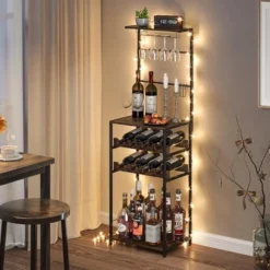 Itopfox 5-Tier Freestanding Wine Rack With Glasses Holder And 4 S Hooks, Corner Mini Bar Cabinet For Small Spaces, Holds 8 Bottles -Baxton Studio Shop GUEST e6ec4ffa 11c6 42fb b213 bbed89aaedbd
