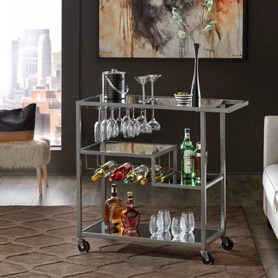 Estelle Step Tier Metal And Glass Bar Cart - Inspire Q 1 Estelle Step Tier Metal And Glass Bar Cart - Inspire Q