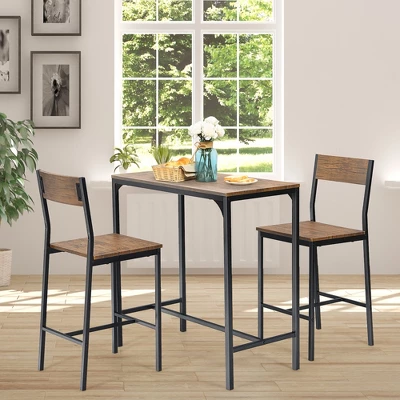 Costway 3PCS Bar Table Set Industrial Counter Height Dining Table Set W/2 Stools 1 Costway 3PCS Bar Table Set Industrial Counter Height Dining Table Set W/2 Stools