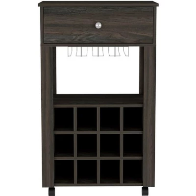 Gulches 12 Bottle Wine Rack With Casters, 8 Capacity Stemware Rack And Spacious Drawer 6 Gulches 12 Bottle Wine Rack With Casters, 8 Capacity Stemware Rack And Spacious Drawer - Image 6