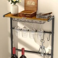Itopfox 5-Tier Freestanding Wine Rack With Glasses Holder And 4 S Hooks, Corner Mini Bar Cabinet For Small Spaces, Holds 8 Bottles -Baxton Studio Shop GUEST e82e0f81 5104 4ae2 847d 01292fee75a5