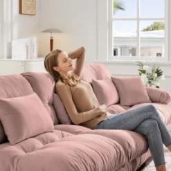 4 Seater Modular Deep Seat Chenille Sofa Couch Comfy Upholstered Sofa For Living Room Chenille Light Coffee