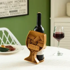 Vintiquewise Decorative Metal Goblet Shape Wine Bottle And Cork Holder A Unique Home Decor Piece And Countertop Accessory