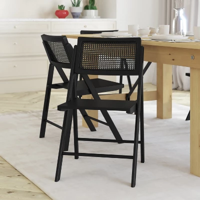 Emma And Oliver Set Of 2 Cane Rattan Folding Chairs With Solid Wood Frames And Seats And Breathable Woven Rattan Backrest 1 Emma And Oliver Set Of 2 Cane Rattan Folding Chairs With Solid Wood Frames And Seats And Breathable Woven Rattan Backrest