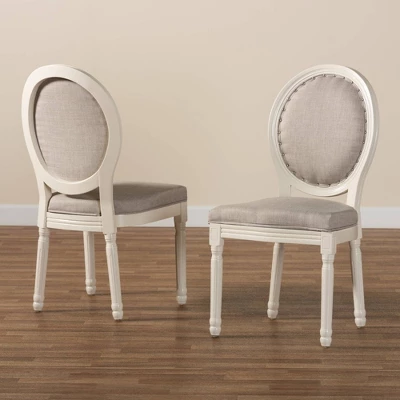 Set Of 2 Louis Fabric Upholstered Dining Chairs With Nailhead Trim - Baxton Studio 7 Set Of 2 Louis Fabric Upholstered Dining Chairs With Nailhead Trim - Baxton Studio - Image 7