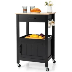 Costway Rolling Kitchen Island Cart On Wheels Bar Serving Trolley W/Drawer Cabinet BlackWhite -Baxton Studio Shop GUEST e85608f5 0f55 4a76 8b24 baf07b8ba14a