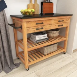 Coastal Wood Kitchen Cart Brown - Olivia & May -Baxton Studio Shop GUEST e857713a 325b 42dd a9f6 e4179cebe5a9