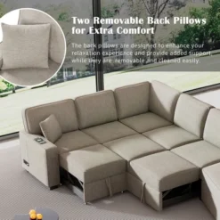 126"W Convertible Sectional Sofa Couch Set, Pull-out Sleeper Sofa Bed With Charging Devices And Cup Holders 4S -ModernLuxe -Baxton Studio Shop GUEST e85da942 8a4e 4f11 8f5e abb49097498f