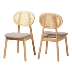 Baxton Studio 2pc Darrion Fabric And Wood Dining Chairs Gray/Natural Oak/Light Brown: Upholstered, Rubberwood Frame