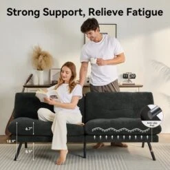 Dyonery 72" Convertible Futon Sofa Bed With 6.7" Thick Removable Cushion & Adjustable Backrest–Plush Terry Cloth Fabric Futon Couch Bed -Baxton Studio Shop GUEST e9027e5c 0b58 4cf8 b694 8d6f2b207d92