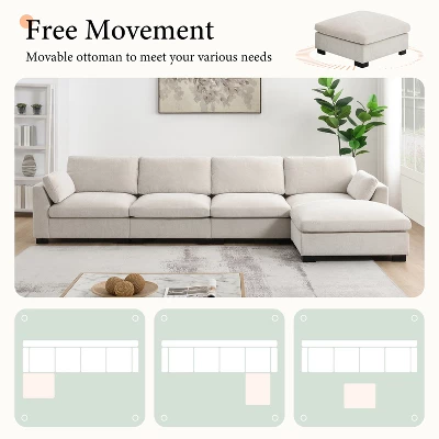 130" L-Shaped Sectional Sofa, 5 Seat Chenille Modular Sofa Couch With Folding Table, Dual USB Charging & Ottoman, Beige/Gray - ModernLuxe 6 130" L-Shaped Sectional Sofa, 5 Seat Chenille Modular Sofa Couch With Folding Table, Dual USB Charging & Ottoman, Beige/Gray - ModernLuxe - Image 6