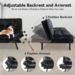 Vipbear 71" Futon Convertible Memory Foam Sofa Bed, Modern Loveseat For Living Room, Adjustable Armrests Backrest Sofabed, Faux Leather - Black -Baxton Studio Shop GUEST e97438a7 6bc0 4161 926b 430572eb3f6c