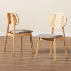 Baxton Studio 2pc Darrion Fabric And Wood Dining Chairs Gray/Natural Oak/Light Brown: Upholstered, Rubberwood Frame -Baxton Studio Shop GUEST e98c5d24 ef1f 45f6 bc6b 709632f61cac