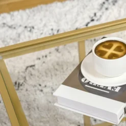 HOMCOM 38" Modern Tempered Glass Coffee Table, Side Table With 2 Tabletops For Living Room, Office, Bedroom, Gold -Baxton Studio Shop GUEST e9cd738a 27b3 429d 85dd b6abd80bf829