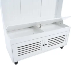 TIRAMISUBEST 5-in-1 Hall Tree With Storage Bench & 4 Hooks - Shutter Door Entryway Organizer For Coats, Shoes, Farmhouse Style, 47" 16 TIRAMISUBEST 5-in-1 Hall Tree With Storage Bench & 4 Hooks - Shutter Door Entryway Organizer For Coats, Shoes, Farmhouse Style, 47" -Baxton Studio Shop GUEST e9e391e5 e6b4 4a28 bfad 5c7b4af92761