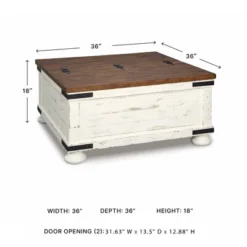 Wystfield Cocktail Table With Storage White/Brown - Signature Design By Ashley: Rectangular Lift-Top, Distressed Two-Tone Finish -Baxton Studio Shop GUEST e9e656af 00ed 4364 9623 d36fed8b6b87