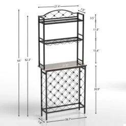 Wine Rack 3-Tier Liquor Storage Shelf With Hanging Wine Glass Holder And Fences, Large-Capacity Floor Liquor Stand With 20-Bottle For Home Bar