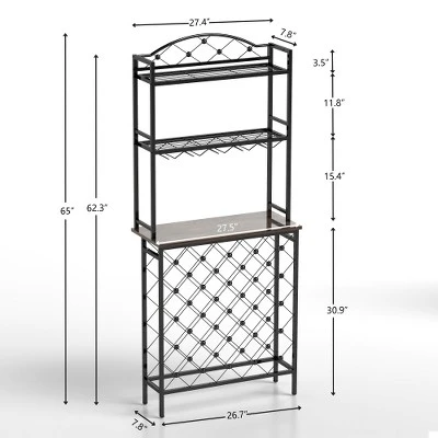 Wine Rack 3-Tier Liquor Storage Shelf With Hanging Wine Glass Holder And Fences, Large-Capacity Floor Liquor Stand With 20-Bottle For Home Bar 1 Wine Rack 3-Tier Liquor Storage Shelf With Hanging Wine Glass Holder And Fences, Large-Capacity Floor Liquor Stand With 20-Bottle For Home Bar