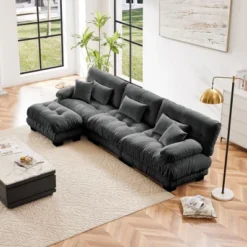 Oversized L Shaped Cloud Couch For Living Room Deep Seat Sofa Couch With Convertible Ottoman Chenille Light Coffee -Baxton Studio Shop GUEST ea30b67f ad9e 498e 95c2 851a99b7d594
