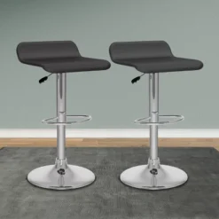 Set Of 2 Adjustable Curved Leatherette Barstool - Corliving -Baxton Studio Shop GUEST ea438956 5518 42fa beeb dd3699fda5b6