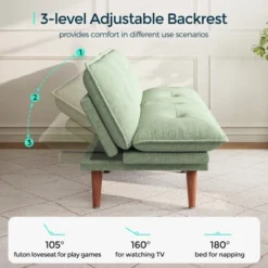 70" Chenille Futon, Convertible Loveseat Sleeper Sofa With Adjustable Backrest And Armrest For Small Spaces And Living Rooms -Baxton Studio Shop GUEST ea578d64 a1fb 4f60 9ab4 18044fa78fe4