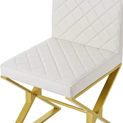 7 PCS Modern Dining Table Set, Marble Texture Kitchen Table And 6 PU Leather Chairs With X-Shaped Gold Steel Pipe Legs, White+Gold-ModernLuxe 11 7 PCS Modern Dining Table Set, Marble Texture Kitchen Table And 6 PU Leather Chairs With X-Shaped Gold Steel Pipe Legs, White+Gold-ModernLuxe - Image 11