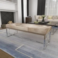 Contemporary Decorative Stainless Steel Cowhide Bench Silver - Olivia & May -Baxton Studio Shop GUEST ea7c64d2 a99a 4b4d bba3 054cb709ea28
