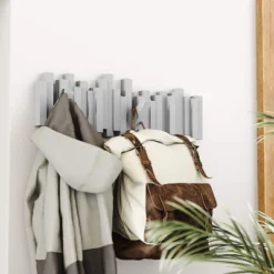 Umbra Sticks Multi Hook Coat Rack Modern Unique, Space-Saving Coat Hanger With 5 Flip-Down Hooks Gray -Baxton Studio Shop GUEST eaaa3896 f5bc 4ba5 99ed e8050f359c01