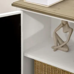 HOMCOM Farmhouse Storage Cabinet, Sideboard Buffet Cabinet With Double Glass Doors And Solid Wood Countertop For Kitchen, Living Room -Baxton Studio Shop GUEST eaab4f11 c954 4892 ba3e c2dc77361a43