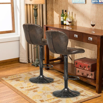 Costway Set Of 4 Adjustable Retro Swivel Bar Stools W/ Backrest & Footrest Brown 2 Costway Set Of 4 Adjustable Retro Swivel Bar Stools W/ Backrest & Footrest Brown - Image 2