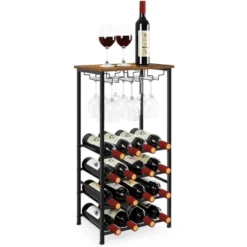 Itopfox Rustic Wine Rack Freestanding Floor, Wine Holder Stand With Storage Shelf For 16 Bottles, Kitchen Dining Room Office Bar Decor -Baxton Studio Shop GUEST eb42d1cc d8f3 4fc3 b3bd dc307a16637f